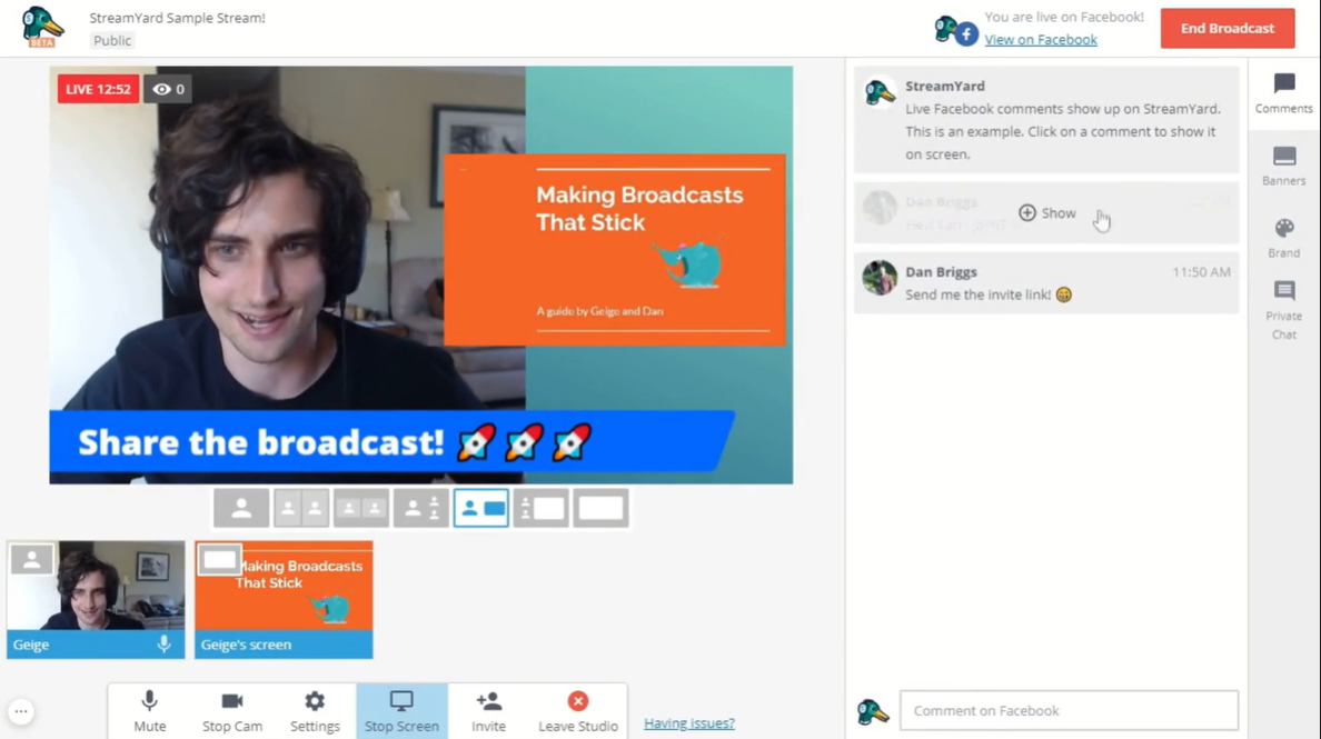 Streamyard A live streaming studio right in your browser